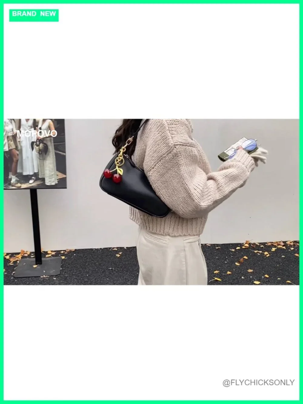 Women's Hobo Shoulder Bag PU Leather with Removable Straps & Cherry Charm